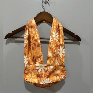 Princess Polly Orange Floral Halter Crop Top Size 4